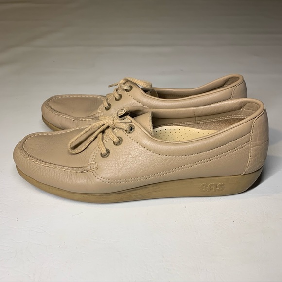 SAS Siesta Tan Beige Lace Up Moc Toe Flats Loafers Women’s Size 9.5 N - Picture 12 of 15